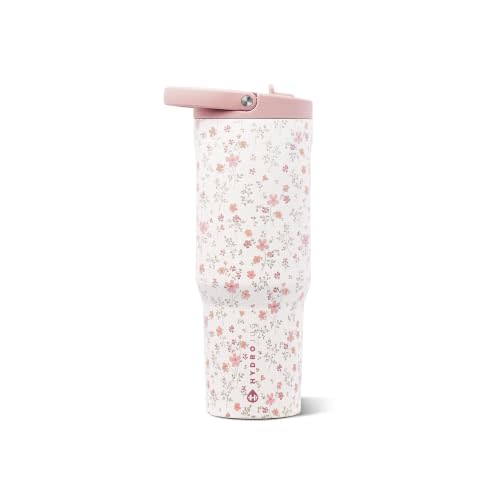HydroJug Sport 32 oz Insulated Stainless Steel Water Bottle, Magnolia | Triple wall insulated, circular flip straw, leak-resistant, swivel handle, removable rubber boot, BPA-free, dishwasher safe