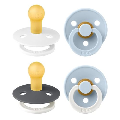 BIBS Color Pacifiers 4-Pack | BPA Free Soother Pacifier | Round Nipple | Natural Rubber Latex | Made in Europe | Size 0-6 Months | White Glow Mix