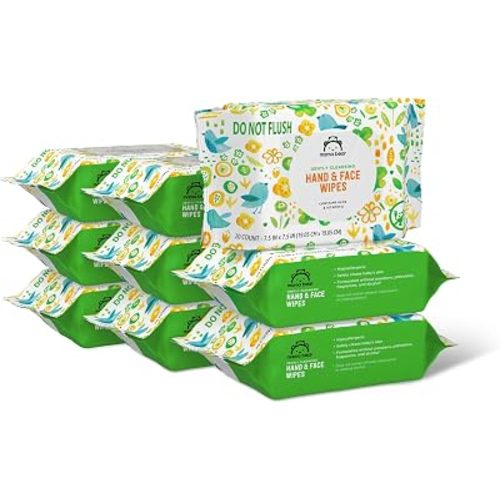 Amazon Brand - Mama Bear Baby Hand & Face Wipes, Unscented, Fragrance Free, Cleansing, Formulated without Parabens and Phthalates, 180 Count (9 Packs of 20)