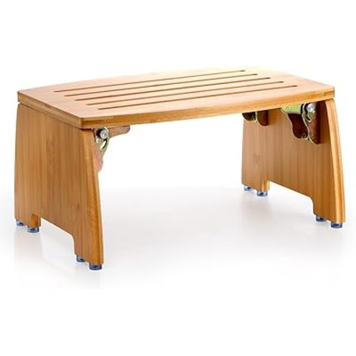 Lyellfe Bamboo Folding Step Stool, Non-Slip Leg Shaving Foot Rest Chair