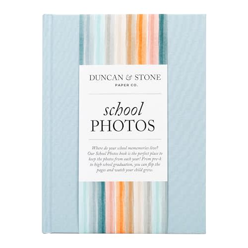 Duncan & Stone Paper Co. School Memory Book PreK-12 Photo Album, Sky Blue | 70-page school-years photo book with prompts to record PreK-12 memories; a keepsake scrapbook gift for kids