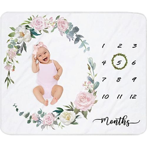 Milestone Blanket for Baby Girl Newborn Monthly Photo Blanket 45”x40”