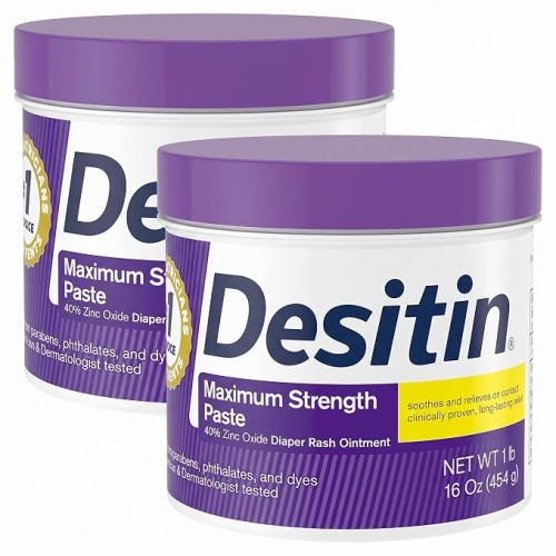 Desitin Maximum Strength Diaper Rash Cream, 40% Zinc Oxide | Treatment & Prevention | Hypoallergenic | Paraben-Free | 16 oz Pack of 2