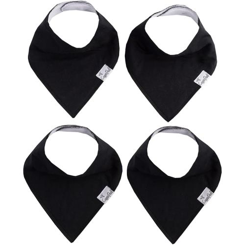 Copper Pearl 4 Pack Soft Cotton Baby Bibs for Drooling and Teething, Absorbent Drool Bibs for Baby Girl and Boy, Adjustable to Fit Newborns to Toddlers (Black Basics)