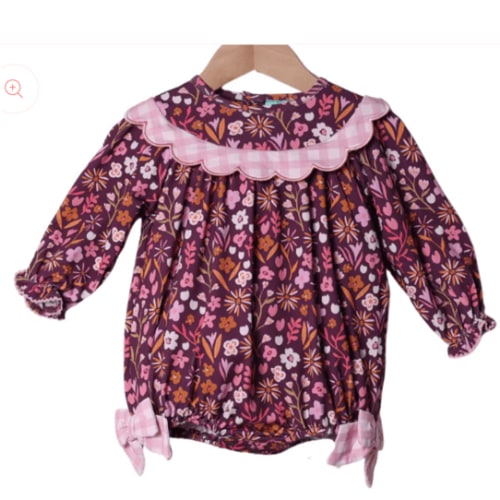 Fall Floral Maroon Scalloped Gingham Bubble