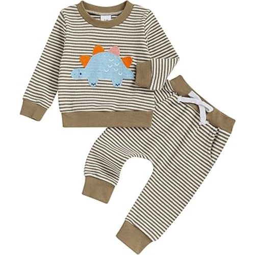 fhutpw Baby Toddler Boy Girl Fall Winter Clothes Embroidery Stripe Pullover Pants Sets Infant Long Sleeve Sweatshirt Outfits