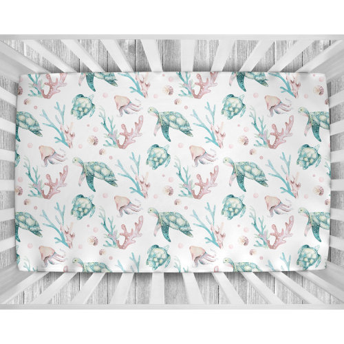 Ocean Crib Sheet, Sea Turtle Crib Sheet, Crib Sheets Girl, Sea Turtle Nursery, Ocean Nursery, Ocean Crib Bedding, Baby Girl Crib Bedding