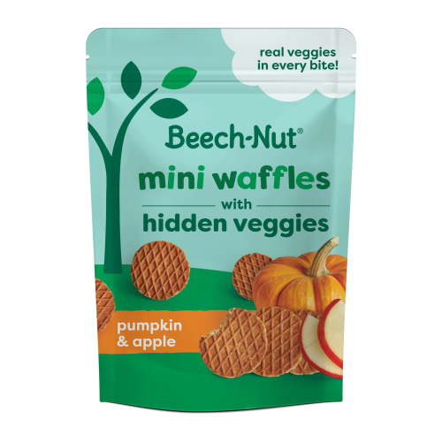 Beech-Nut Mini Waffles Toddler Snack with Hidden Veggies Pumpkin and Apple, 3.2 oz, Suitable for Children 12+ Months