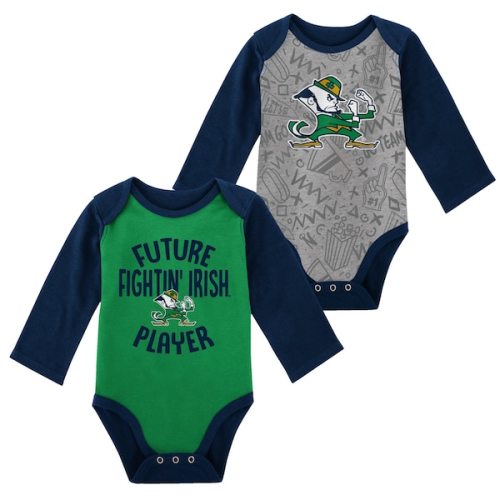 Notre Dame Fighting Irish Newborn & Infant 2-Pack Play Time Long Sleeve Bodysuit Set - Green/Gray