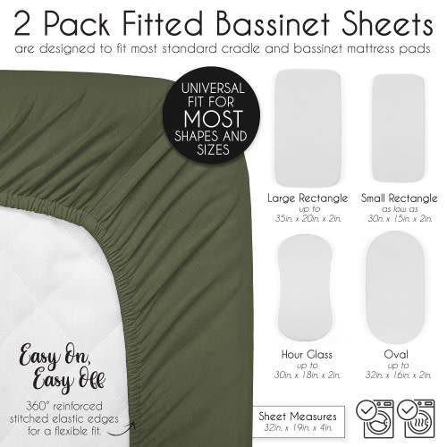 Sweet Jojo Designs Solid Dark Green Boy Girl Unisex/Gender Neutral 2 Pack Baby Bassinet Fitted Sheets Solid Color Hunter Forest