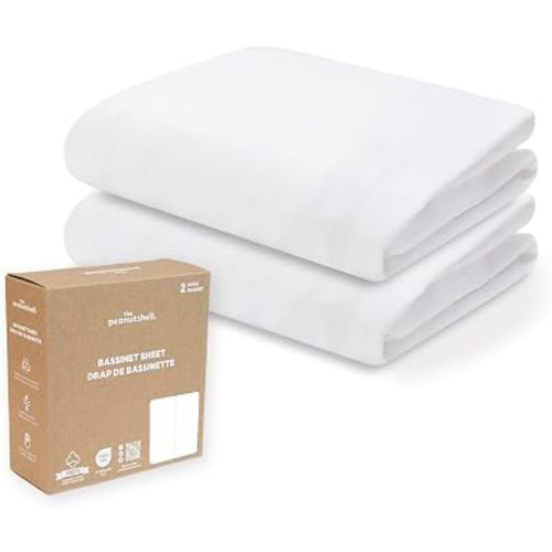 Organic Cotton Bassinet Sheets Boy Girl - 2pk Fitted Baby Bed Sheets, White
