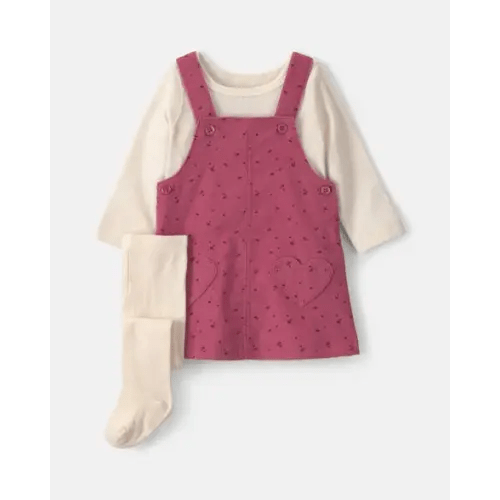 Baby Girl 3-Piece Heart Corduroy Long-Sleeve Dress Set - Pink/Cream | Carter's
