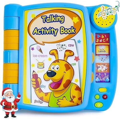 Talking Activity Book for 2 Years Old & Up - Sound Book with 5 Learning Activities Including Letters, Numbers, Quiz Game & Memory Match - Interactive Books for Babies with Fun Sound and Melodies