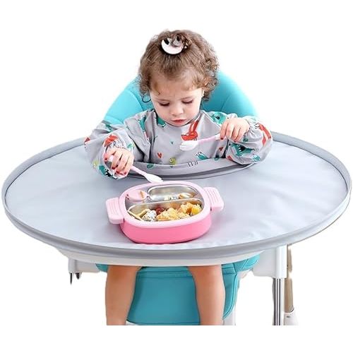 Baby bib Food Catcher Bib and Tray Set | High Chair Self Feeding, Self Eating | No-Mess Mealtime | Easy Cleanup for Baby&Toddler (1, Grey, One Size)