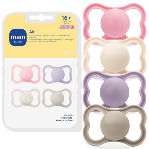 MAM Air Pacifier 16+ Months, Extra Air Flow for Sensitive Skin, 4 Pack | Developed With Medical Experts, BPA-Free, Skin Soft Silicone, Made In Europe