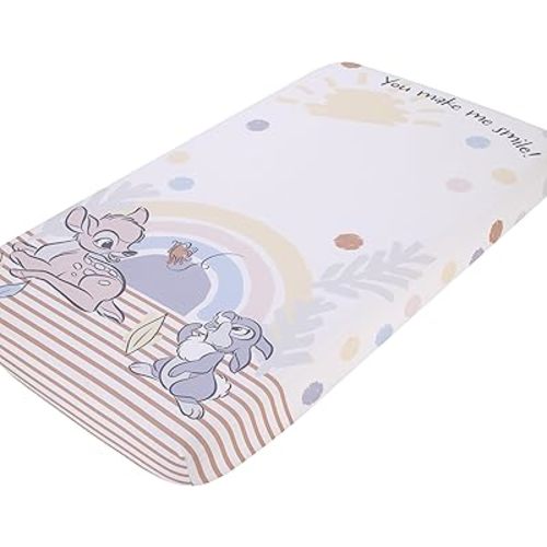 Disney B is for Bambi Tan, Gray, Blue, and White You Make Me Smile Photo Op Fitted Crib Sheet
