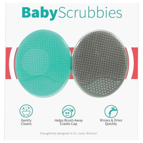 S&T INC. Exfoliating and Massaging Cradle Cap Bath Brushes for Baby, Silicone - 2 Inch x 2.5 Inch, Grey and Teal, 2 Pack