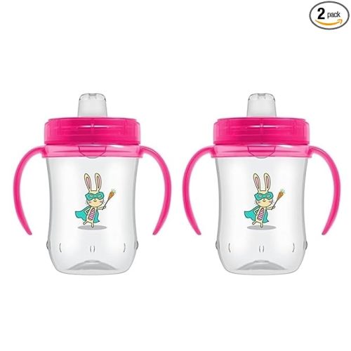Dr. Brown's Milestones Soft Spout Sippy Cup with Handles, Pink Bunny Hero, BPA-Free, 9 oz/270 mL, 9m+, 2-Pack