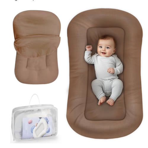 Infant Support Cushion - Baby Support Cushion for Newborn, 0-24 Months, Portable Tummy Time Mat for Home and Travel, Soft Cotton, Supervised Use, Baby Essentials Gift, Brown (Cover Included)