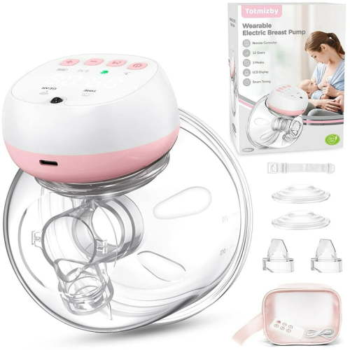Totmizby Hands Free Electric Breast Pump,Wearable Breast Pump 12 Levels 3 Modes with Remote Control,140°Soft Silicone,LCD,1200mAh Battery,Low Noise Leak-Proof Painless Breastfeeding,1 Pack(Pink)