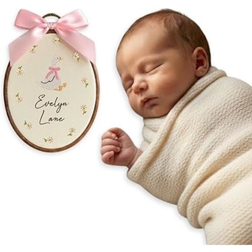 Personalized Baby Name Sign with Bows Babies Hospital Name Sign Welcome Announcement Sign for Newborn Embroidery Hoop Custom Infant Baby Name Baby Shower Birthday Gifts (11)
