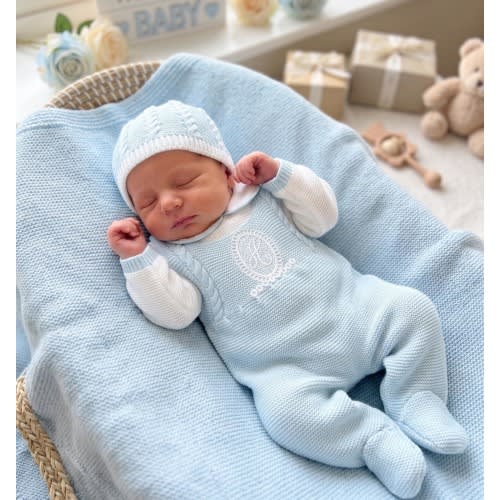 Knit Newborn blue Cotton personalized clothes 3 pieces Going Home First cloth Hospital knitted