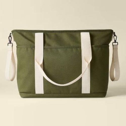 Canvas Tote Solid Shoulder Diaper Bag - Dark Green and Ivory - Cloud Island™