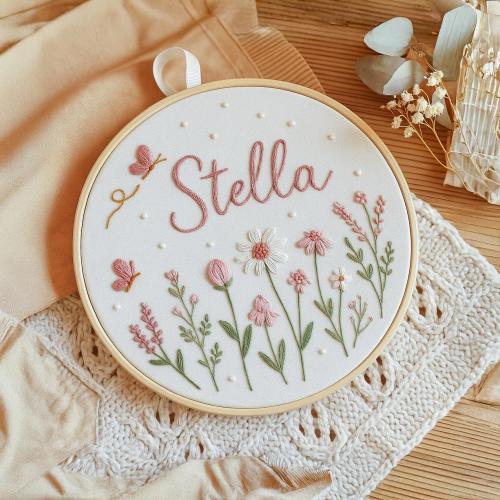 Custom Embroidered Floral Hoop, Hand Embroidered Hoop Art, Baby Hoop Art, Anniversary Hoop, Birthday Decor, Baby Embroidered Gift