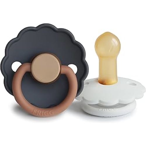 FRIGG Daisy Natural Rubber Baby Pacifier | Made in Denmark | BPA-Free (Aurora/Bright White, 6-18 Months) 2-Pack
