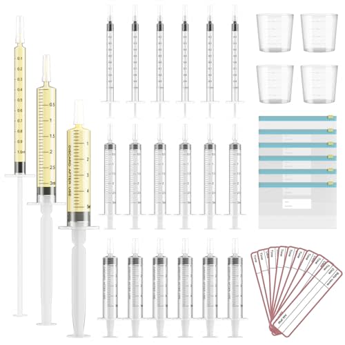 60 Sets 1/3/5Ml Colostrum Collector Kit Include 1/3/5ml*20 No Needle Sterile Syringes with Cap, 4 Measuring Cup, 6 Zip-Lock Storage Bags, 60 Labels for Breast Milk Collector