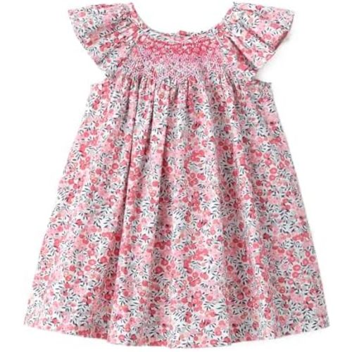 Simplee kids Baby Girl Smocked Dress Summer Casual Short Sleeve Dresses Floral Print Sundress Princess Dress for Toddlers