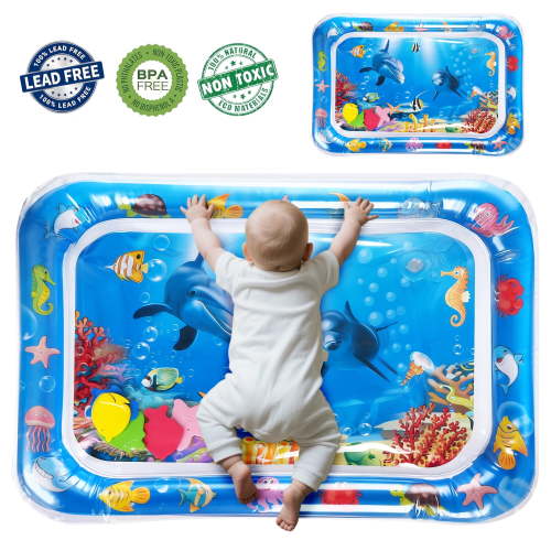 Tummy Time Mat,Qissep Baby Blue Water Play Mat,Inflatable Infant Baby Water Mats for 3 to 24 Months,Fun Activity Center for Stimulate The Sensory Development of Babies