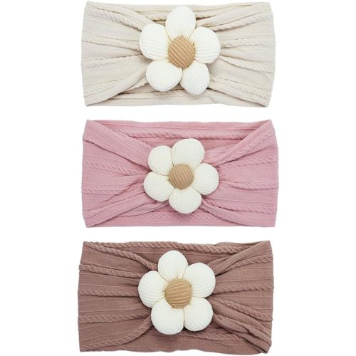 3PCS Baby Headbands, Girls Headbands with Flower, Soft Stretchy Nylon Hair Bands Hair Accessories for Newborn Infant Toddler