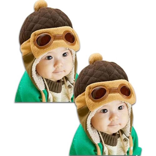 Crochet Earflap Pilot Hats Rabbit Ears Beanie Cap Winter Warm Knit Caps for Toddlers Baby Girls and Boys