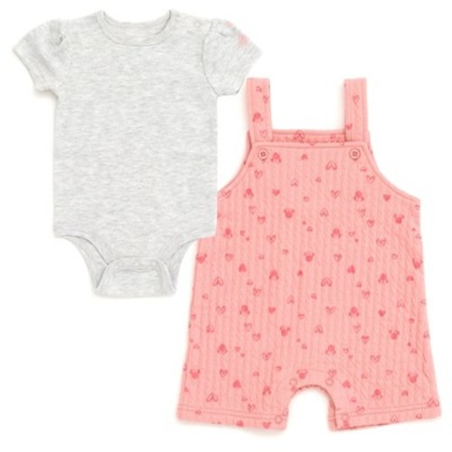 Disney Minnie Mouse Newborn Baby Girls Bodysuit and Short Overalls Outfit Set Minnie Mouse / Pink 3-6 Months