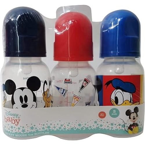 Cudlie Disney Baby Boy Mickey Mouse 5 oz Pack of Three Baby Bottles, Mickey Friends