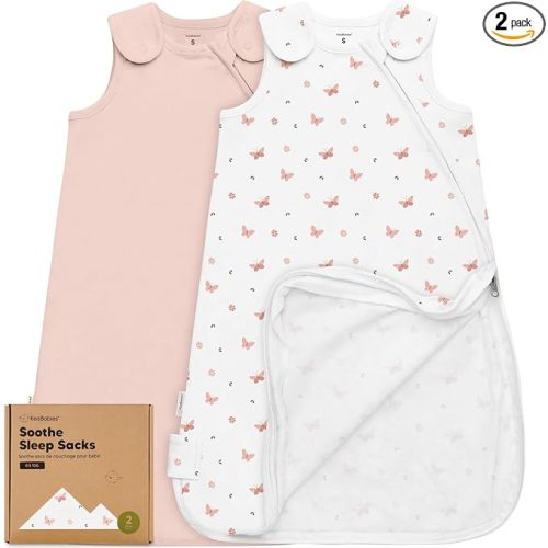 2-Pack Organic Baby Sleep Sacks, 100% Cotton - Soft & Breathable 0.5TOG Baby Wearable Blanket, Toddler Sleeping Sack 0-6 Months,Easy to Wear Transitional Swaddles for Newborns,Infants(Butterflies, S)