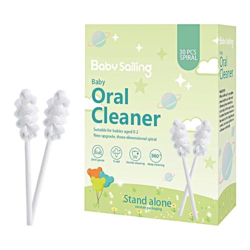 30-Pack Baby Tongue Cleaner Gauze – Gentle Newborn Oral Care, Disposable Toddler Tooth Brush for 0-24 Months Tooth Mouth Gum Clean (Spiral Style)