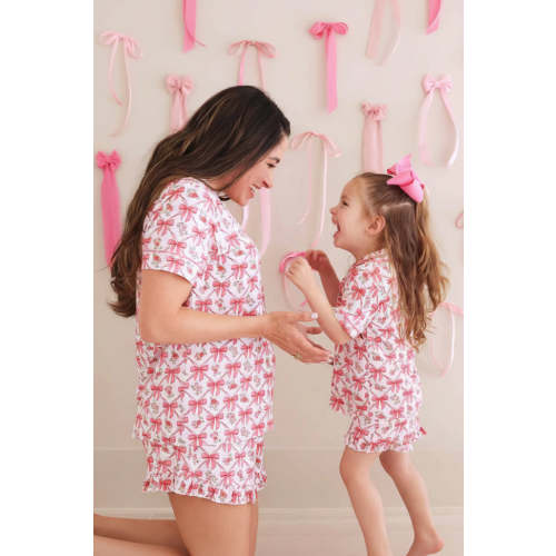 Girls' Two-Piece Short Lounge Set in Bow Besties | Caden Lane