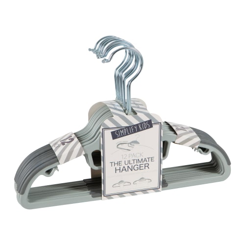 Simplify Kid's Non Slip Plastic Collar Saver Clothing Hangers, 12 Pack, Light Gray