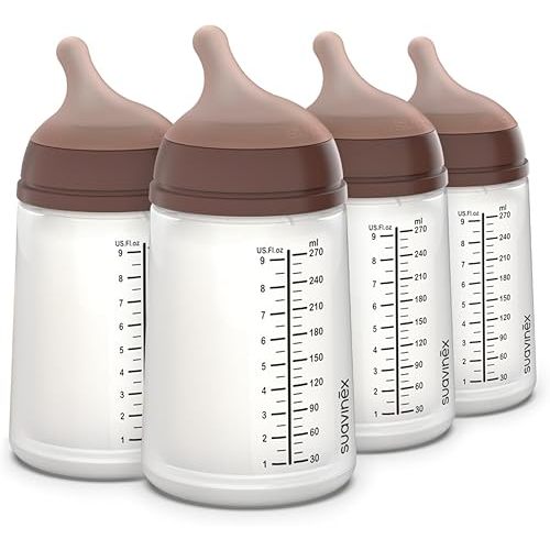 Suavinex Zero Zero Anti Colic Baby Bottle, No 1 Spanish Baby Bottle Brand, Minimizes Bottle Rejection & Nipple Confusion, Perfect for Breastfeeding Babies, Adaptable Flow, 4 Pk 9 oz, Deep