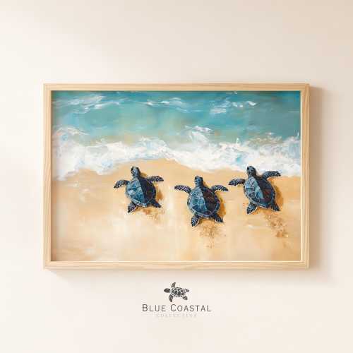 Adorable Sea Turtles Print Ocean Themed Nursery Decor Cute Baby Turtles Painting Beach Themed Wall Art Vintage Coastal Beach Wall Art
