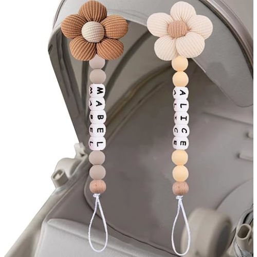 Personalized Baby Flower Pacifier Clip with Name, Custom Floral Flower Pacifier Clip Baby Accessories (B)