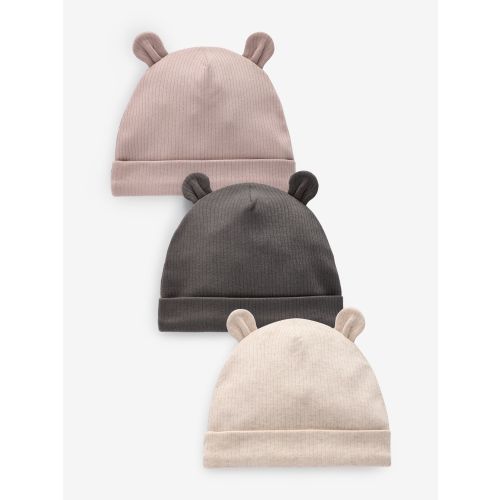 Black/White Bear Ear Beanie Baby Hats 3 Pack (0-18mths)