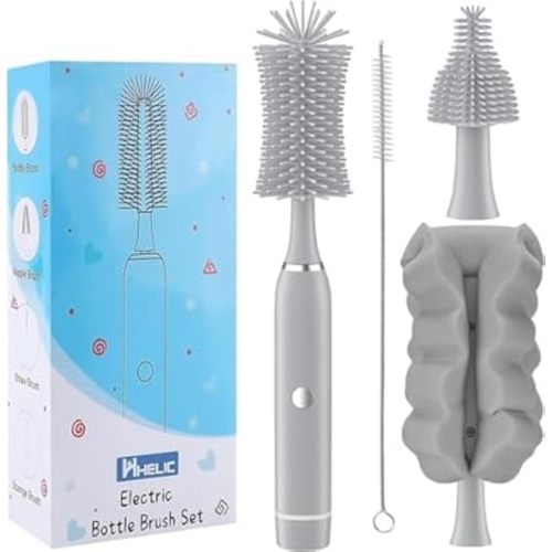 Electric Baby Bottle Brush Set with Rechargeable Electric Bottle Brush Cleaner and Silicone Bottle Brushes and Straw Brush Cleaner,Waterproof Travel Bottle Brush,Magnetic Suction Charging 1800mAh