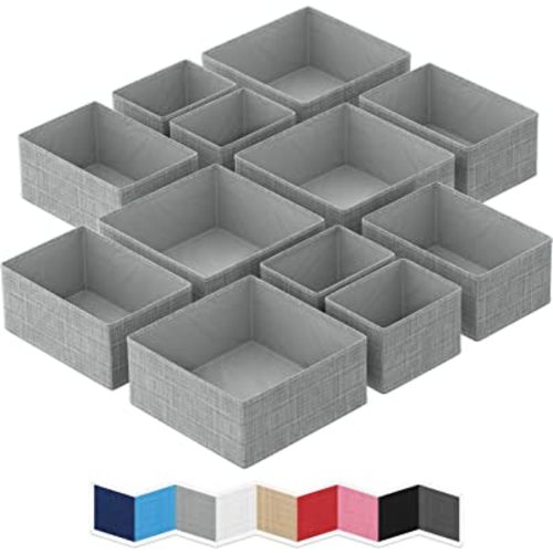 NEATERIZE Drawer Organizer - [Set Of 12] - Closet Organizer and Storage Baskets| Foldable Cloth Drawers Divider | Fabric Bin For Dresser & Shelves |Organize Underwear, Socks, Bra, & Tie’s (Grey)