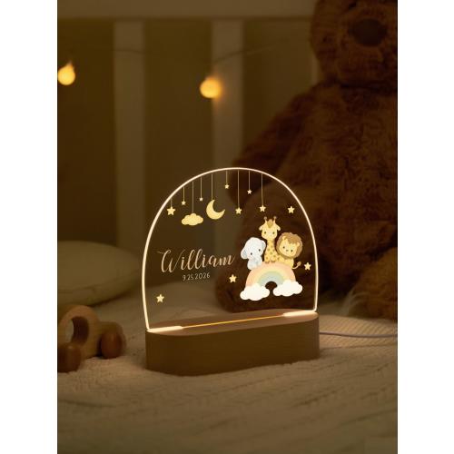 Personalized Animals Nursery Night Light: Custom Baby Girl Gift