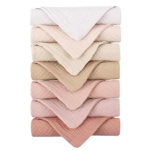 Konssy Baby Muslin Washcloths 7-Pack, 100% Cotton Baby Bath Washcloths, Soft & Absorbent Wash Cloths and Burp Cloths for Newborn Kids Girls & Boys, 11x11 inches