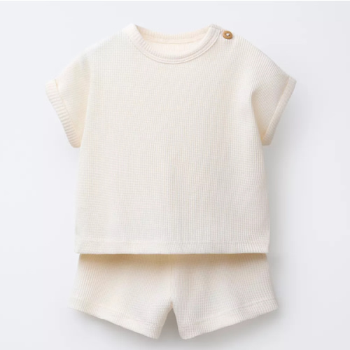 PLAIN WAFFLE T-SHIRT AND BERMUDA SET - Ecru | ZARA United States