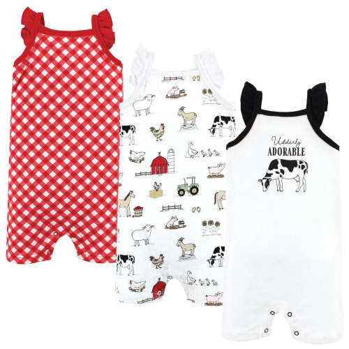 Hudson Baby Infant Girl Cotton Rompers, Udderly Adorable, 0-3 Months